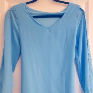 Short Light Blue Cocktail Dress w/ Sheer Overlay